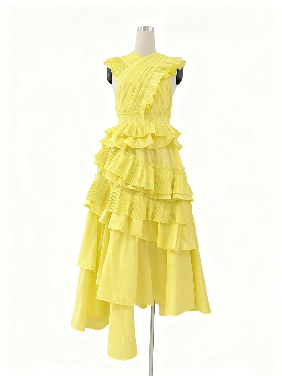Women Elegant V Neck Cross Maxi Dress High Grade Spring Fashion