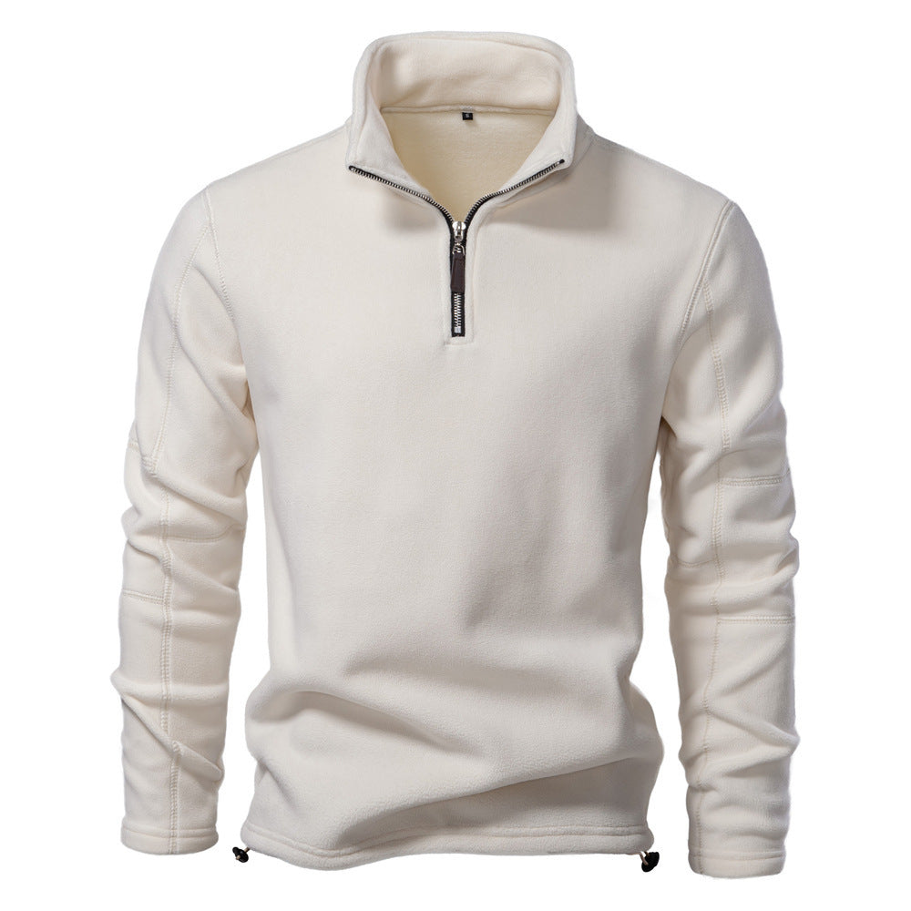 Men Fleece Stand Collar Zipper Sweatshirt Winter Casual Pullover Fashion Top