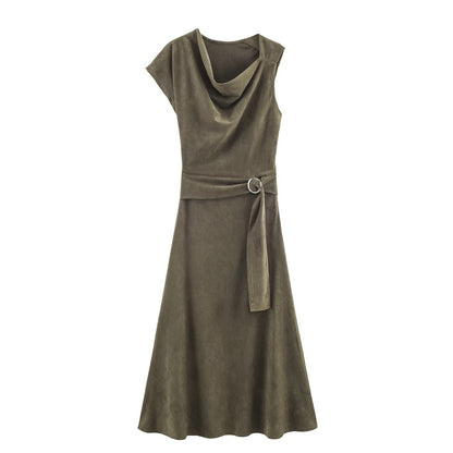 Women Clothing at Suede Effect Asymmetric Dress