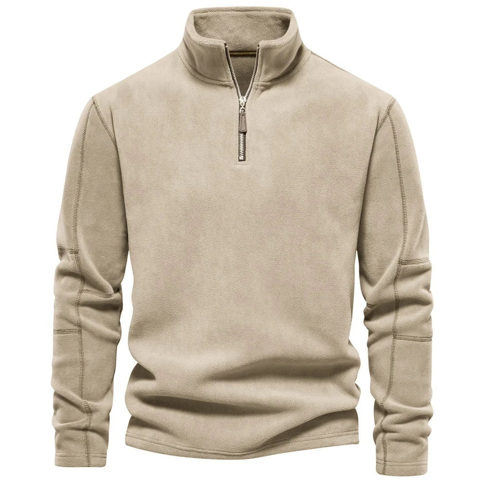 Men Fleece Stand Collar Zipper Sweatshirt Winter Casual Pullover Fashion Top