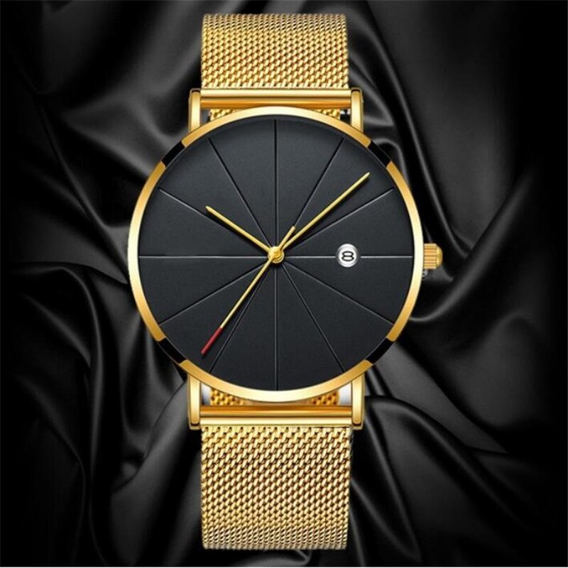Men Stainless Steel Mesh Quartz Date Casual Classic Luxury Wrist Watch