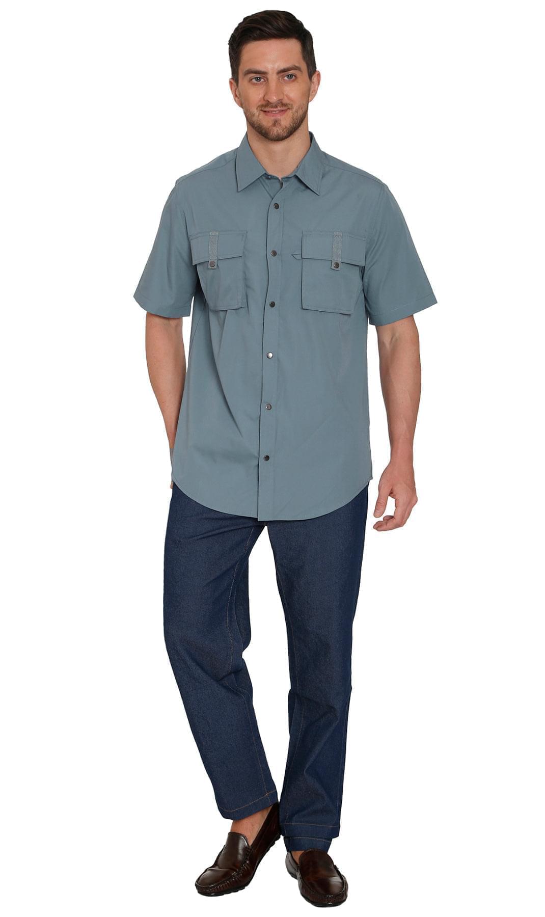 Men Short Sleeve Explorer Shirt Multi Pockets Cool Mesh Outdoor Wear