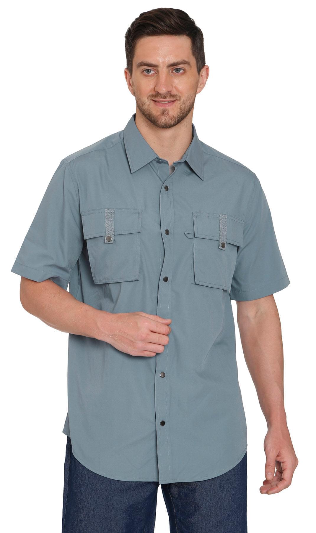 Men Short Sleeve Explorer Shirt Multi Pockets Cool Mesh Outdoor Wear