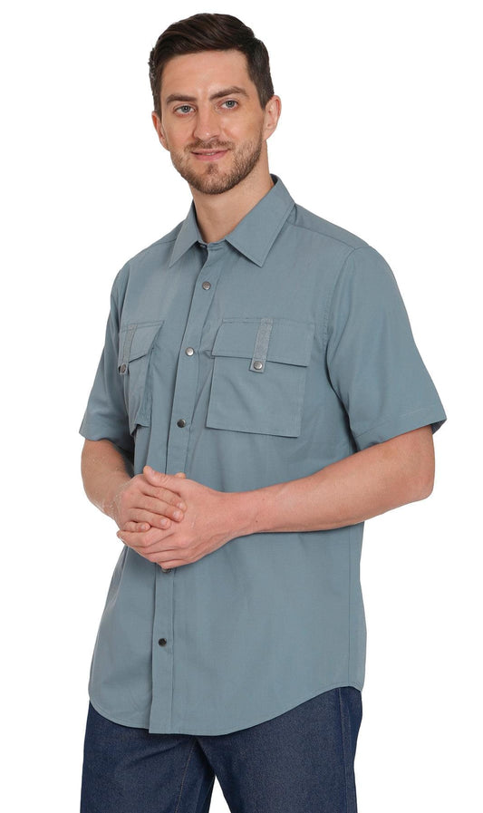 Men Short Sleeve Explorer Shirt Multi Pockets Cool Mesh Outdoor Wear
