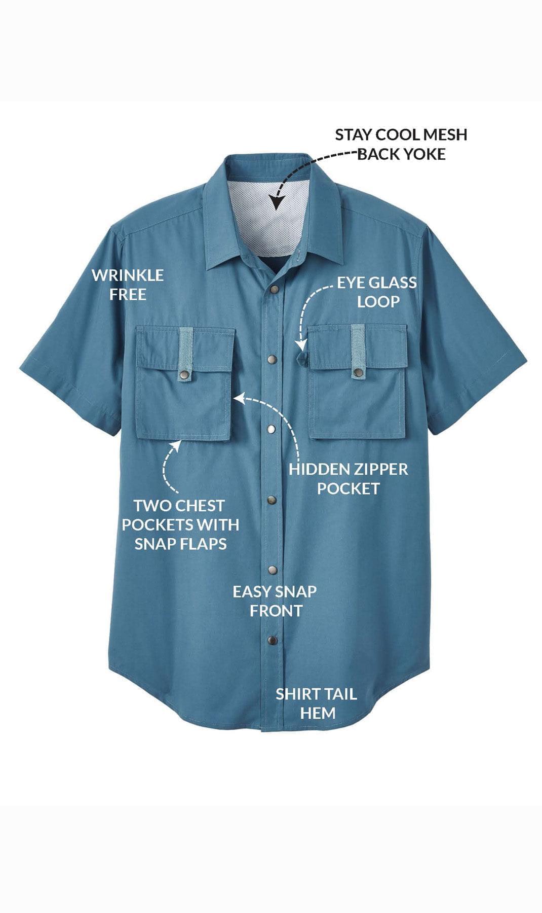Men Short Sleeve Explorer Shirt Multi Pockets Cool Mesh Outdoor Wear