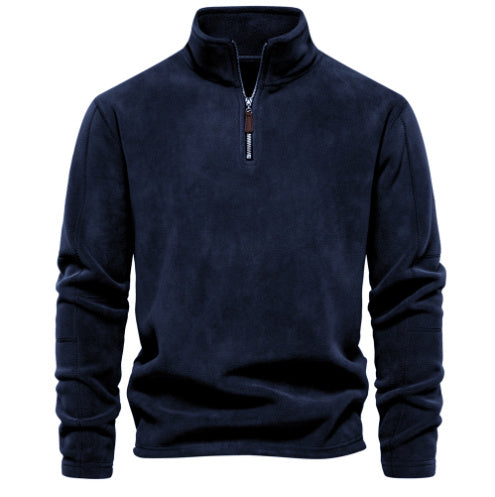 Men Fleece Stand Collar Zipper Sweatshirt Winter Casual Pullover Fashion Top