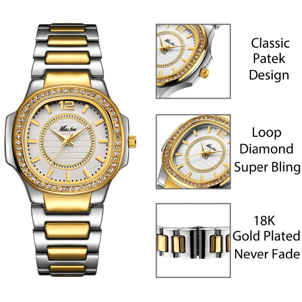 Women Geneva Quartz Luxury Diamond Gold Fashion Wrist Watch Elegant