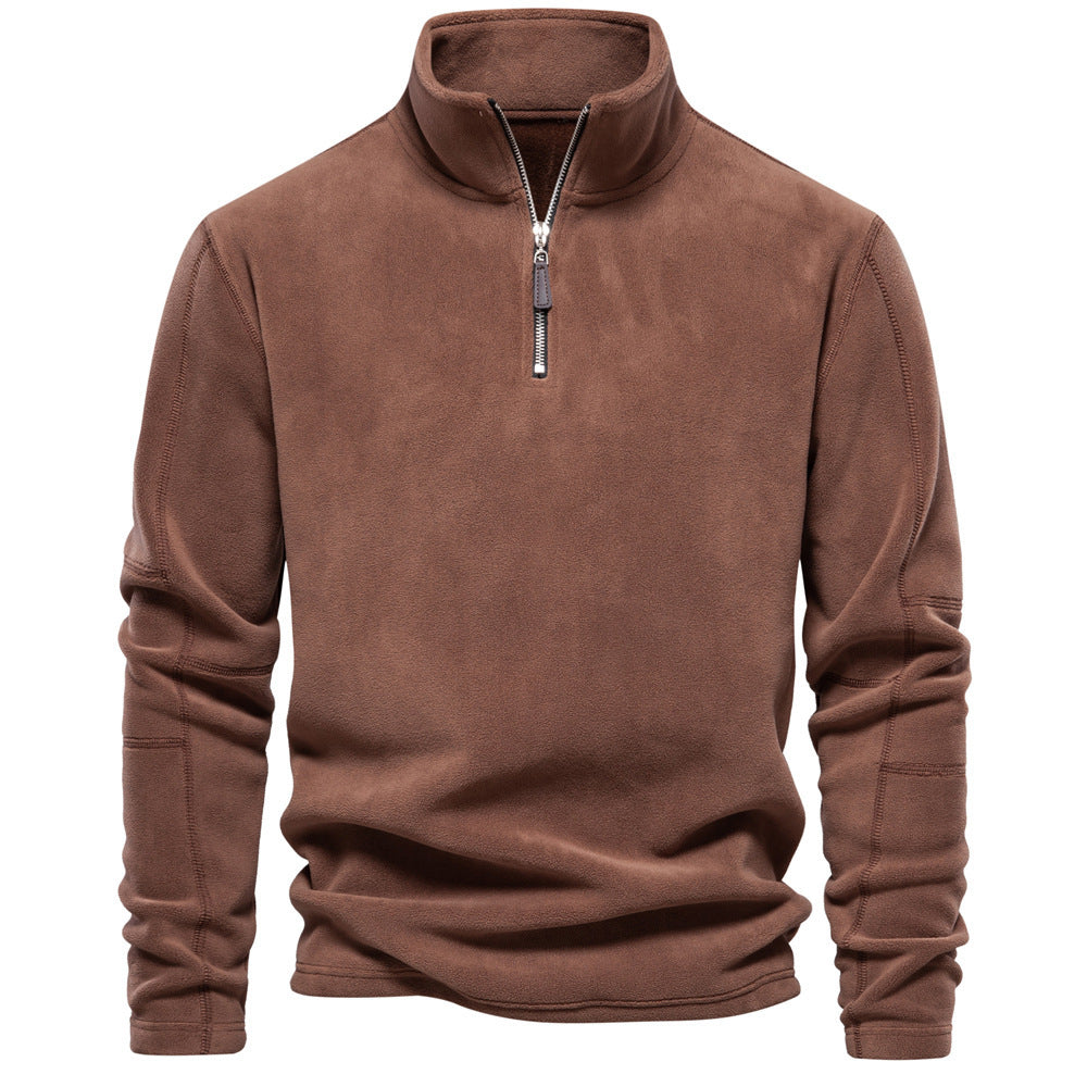 Men Fleece Stand Collar Zipper Sweatshirt Winter Casual Pullover Fashion Top