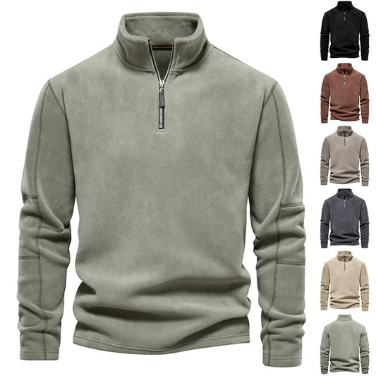 Men Fleece Stand Collar Zipper Sweatshirt Winter Casual Pullover Fashion Top