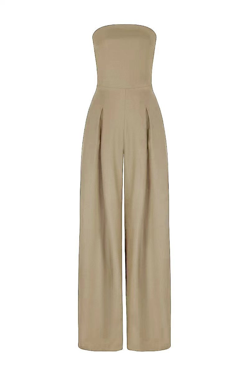 Women Backless Tube Top Wide Leg Jumpsuit Loose Fashion Overalls