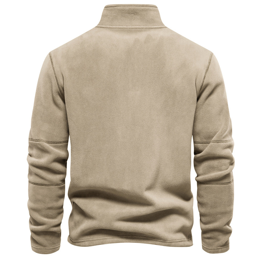 Men Fleece Stand Collar Zipper Sweatshirt Winter Casual Pullover Fashion Top