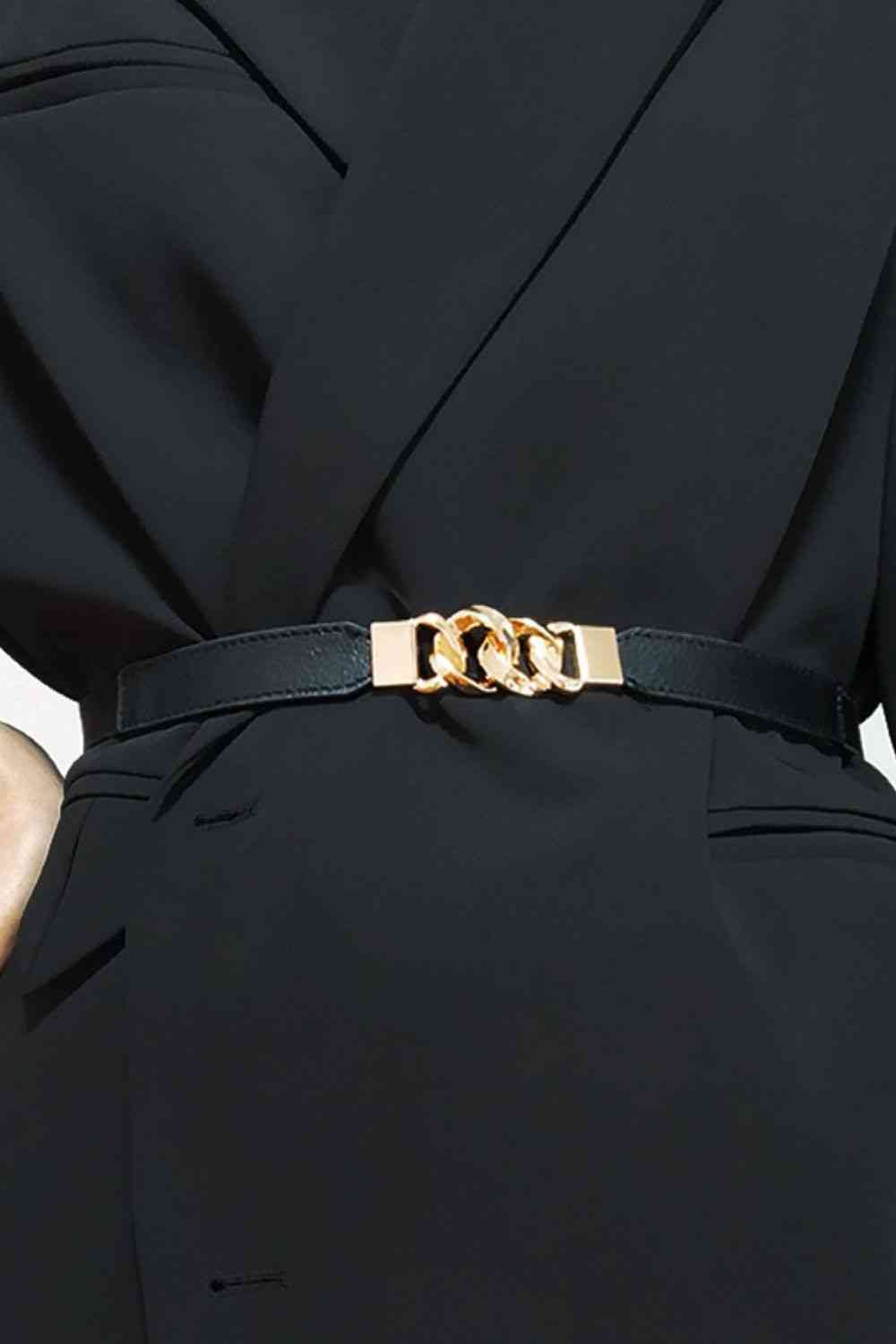 ElegantStyle Elastic PU Belt Zinc Alloy Buckle Women Fashion Adjustable