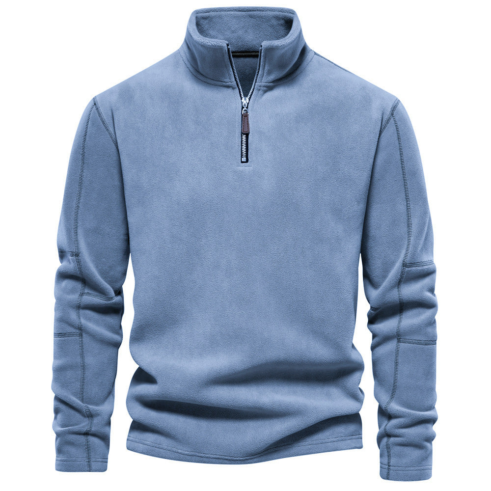 Men Fleece Stand Collar Zipper Sweatshirt Winter Casual Pullover Fashion Top