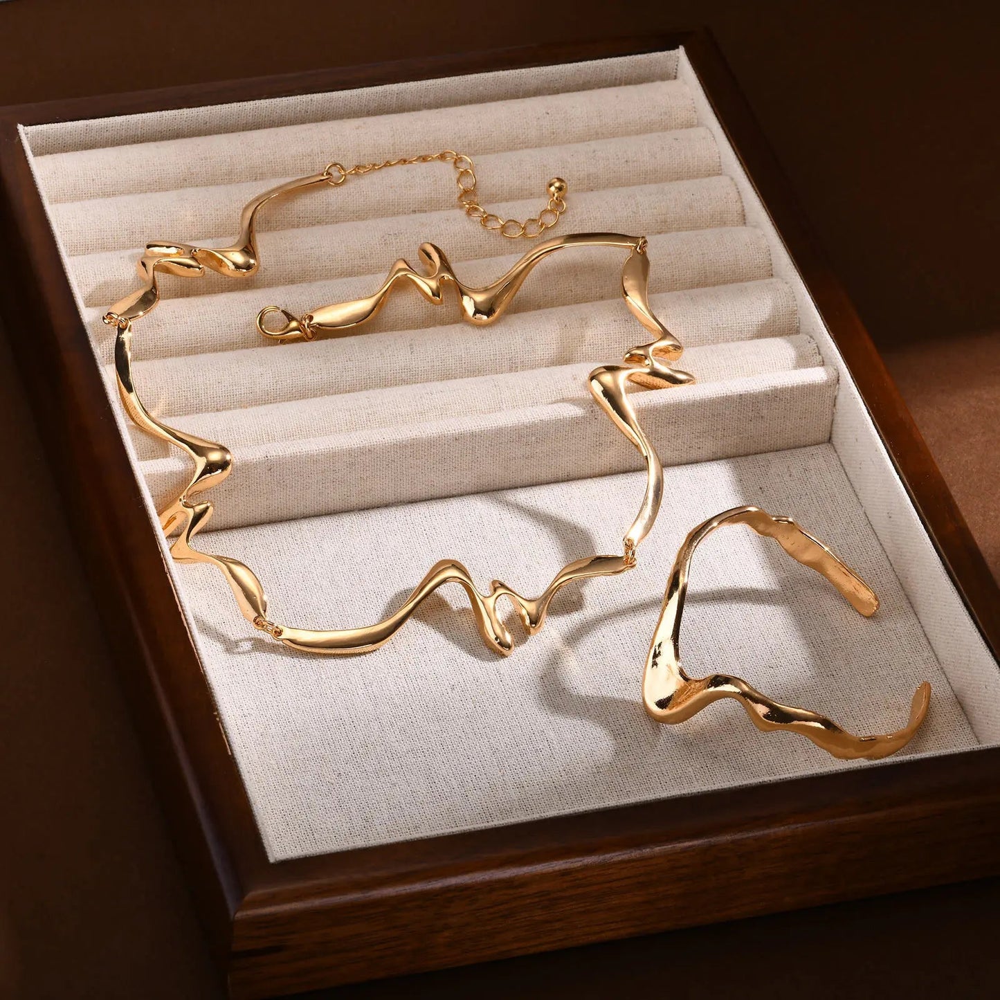 Women Punk Wave Open Cuff Adjustable Irregular Bracelet Fashion Jewelry
