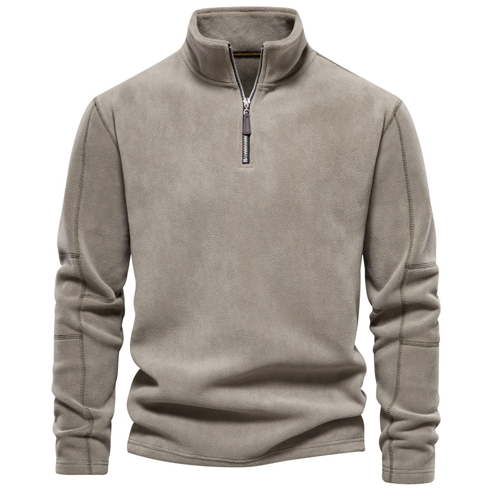 Men Fleece Stand Collar Zipper Sweatshirt Winter Casual Pullover Fashion Top
