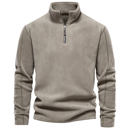 Men Fleece Stand Collar Zipper Sweatshirt Winter Casual Pullover Fashion Top