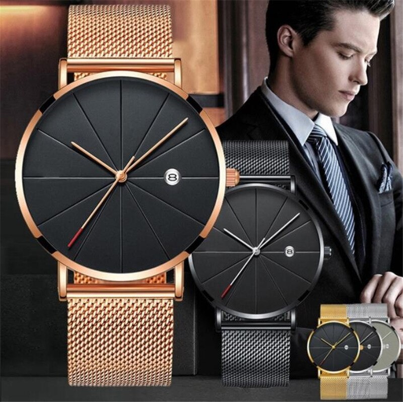 Men Stainless Steel Mesh Quartz Date Casual Classic Luxury Wrist Watch