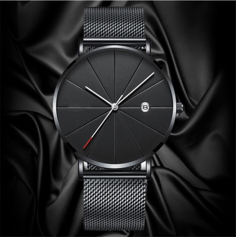 Men Stainless Steel Mesh Quartz Date Casual Classic Luxury Wrist Watch