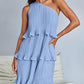 Spring Summer Women Clothing Oblique Shoulder Layered Stitching Hem Solid Color Dress Women