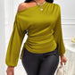 Women Satin Asymmetric Long Sleeve Diagonal Collar Autumn Winter Shirt Top