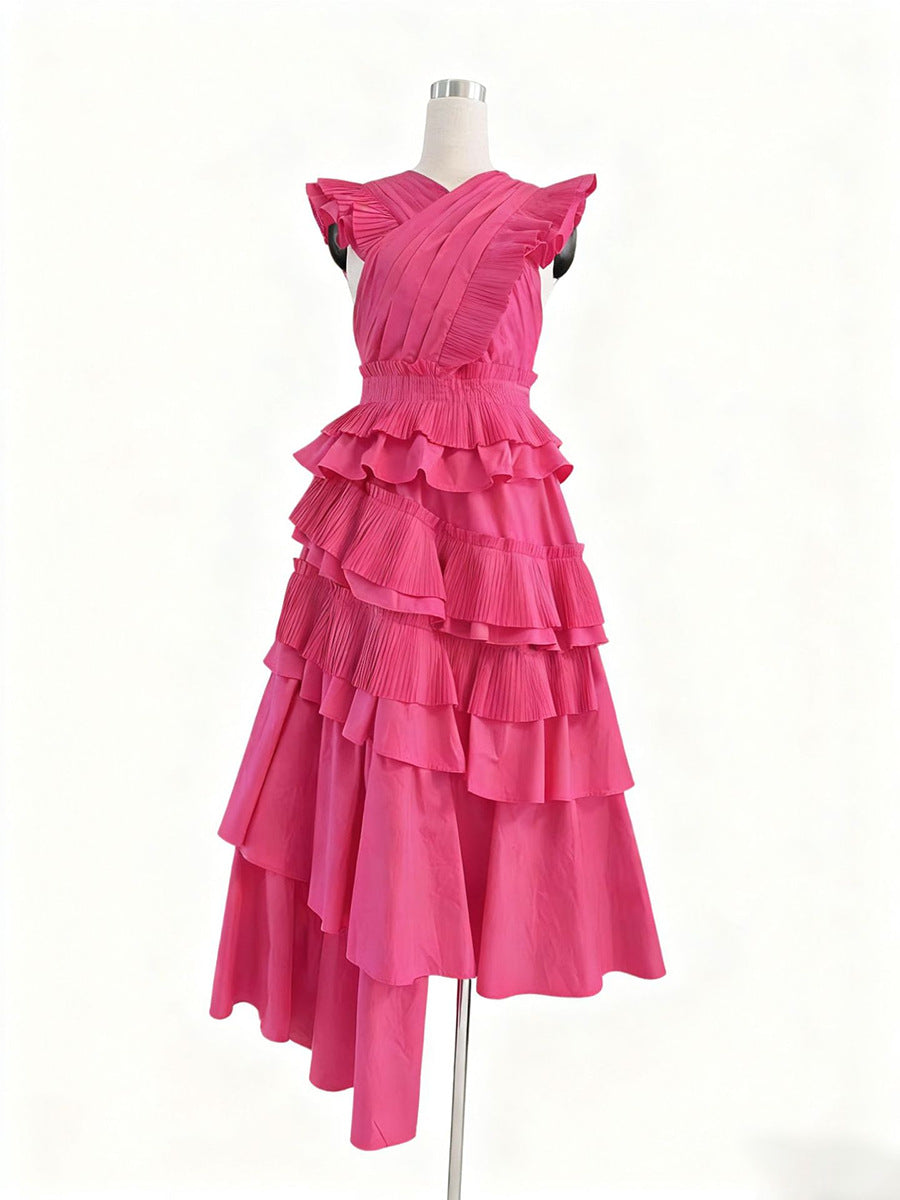 Women Elegant V Neck Cross Maxi Dress High Grade Spring Fashion