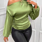 Women Satin Asymmetric Long Sleeve Diagonal Collar Autumn Winter Shirt Top