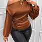 Women Satin Asymmetric Long Sleeve Diagonal Collar Autumn Winter Shirt Top