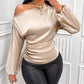 Women Satin Asymmetric Long Sleeve Diagonal Collar Autumn Winter Shirt Top