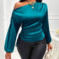 Women Satin Asymmetric Long Sleeve Diagonal Collar Autumn Winter Shirt Top