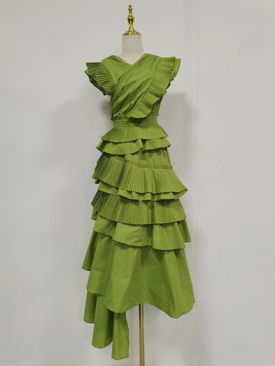 Women Elegant V Neck Cross Maxi Dress High Grade Spring Fashion