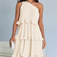 Spring Summer Women Clothing Oblique Shoulder Layered Stitching Hem Solid Color Dress Women