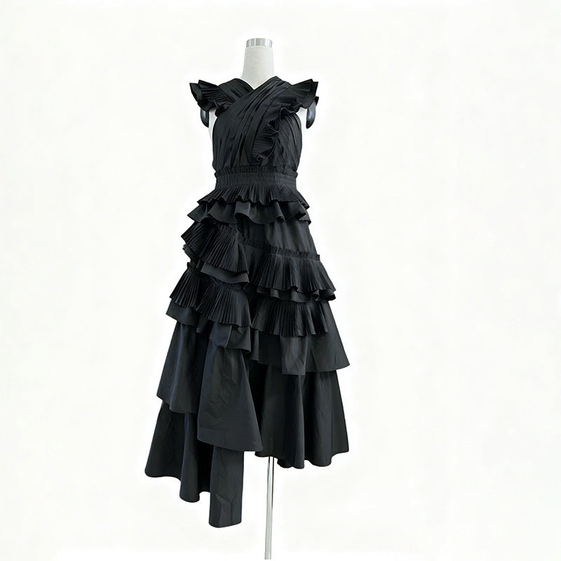 Women Elegant V Neck Cross Maxi Dress High Grade Spring Fashion