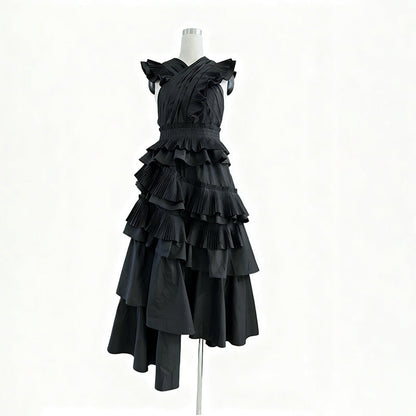 Women Elegant V Neck Cross Maxi Dress High Grade Spring Fashion