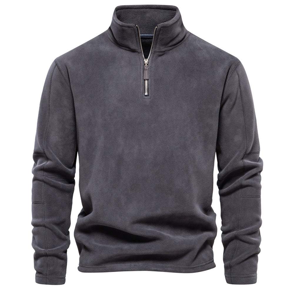 Men Fleece Stand Collar Zipper Sweatshirt Winter Casual Pullover Fashion Top