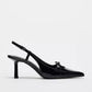Women Black Patent Leather Bow Pointed Toe Thin Heel Sandals Elegant