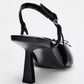 Women Black Patent Leather Bow Pointed Toe Thin Heel Sandals Elegant