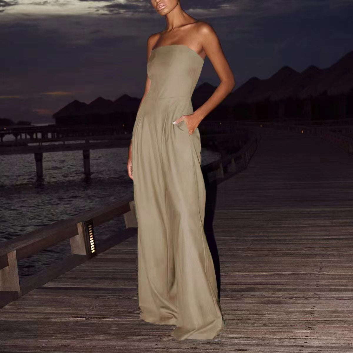 Women Backless Tube Top Wide Leg Jumpsuit Loose Fashion Overalls