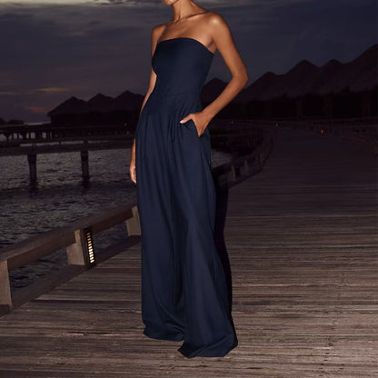 Women Backless Tube Top Wide Leg Jumpsuit Loose Fashion Overalls