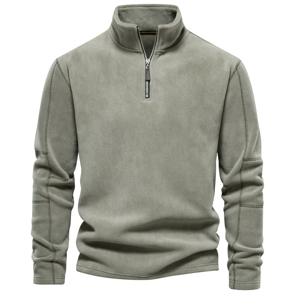 Men Fleece Stand Collar Zipper Sweatshirt Winter Casual Pullover Fashion Top