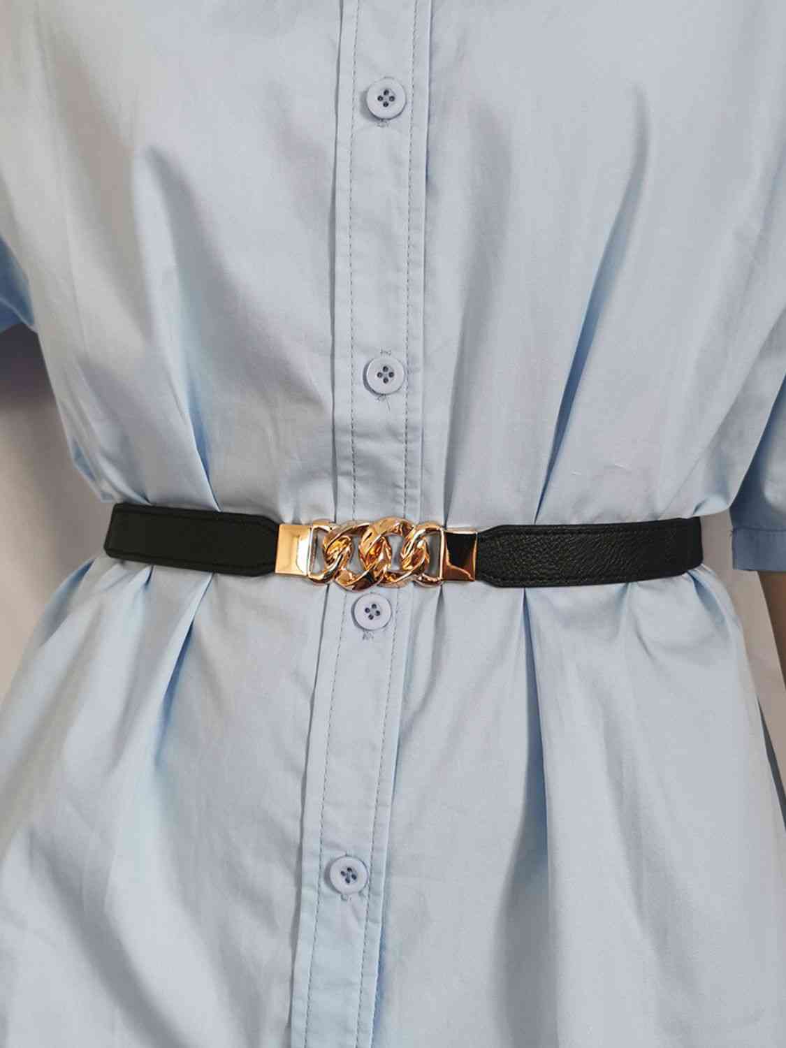 ElegantStyle Elastic PU Belt Zinc Alloy Buckle Women Fashion Adjustable