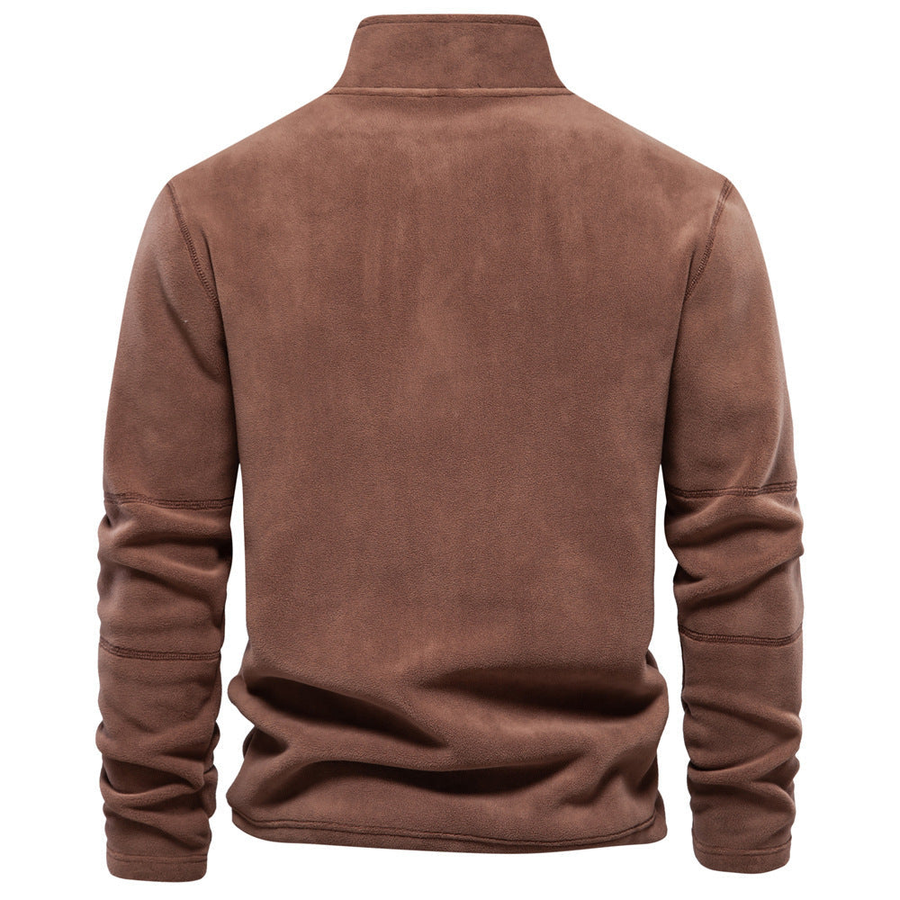 Men Fleece Stand Collar Zipper Sweatshirt Winter Casual Pullover Fashion Top